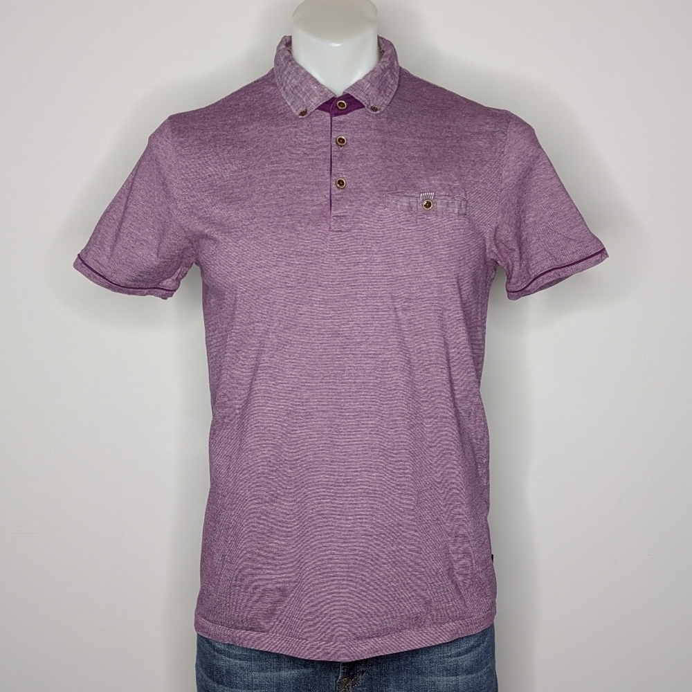 Ted Baker London Purple White Short Sleeve Button Up Cotton Polo Shirt 4/L